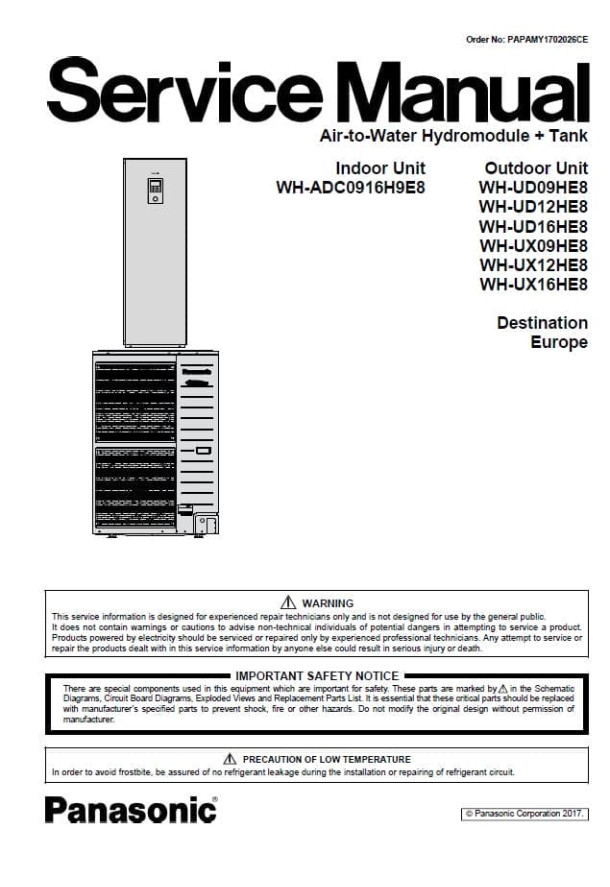 WH-ADC0916H9E8, WH-UD09HE8, WH-UD12HE8, WH-UD16HE8, WH-UX09HE8, WH-UX12HE8, WH-UX16HE8